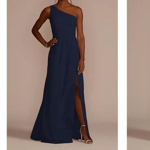 David’s bridal one shoulder marine chiffon gown size 2